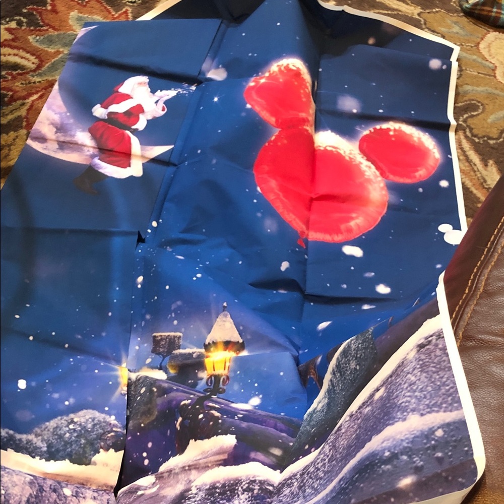 Disney Blue Holiday photo backdrop Red Mickey Balloon and Santa 82.6x59”